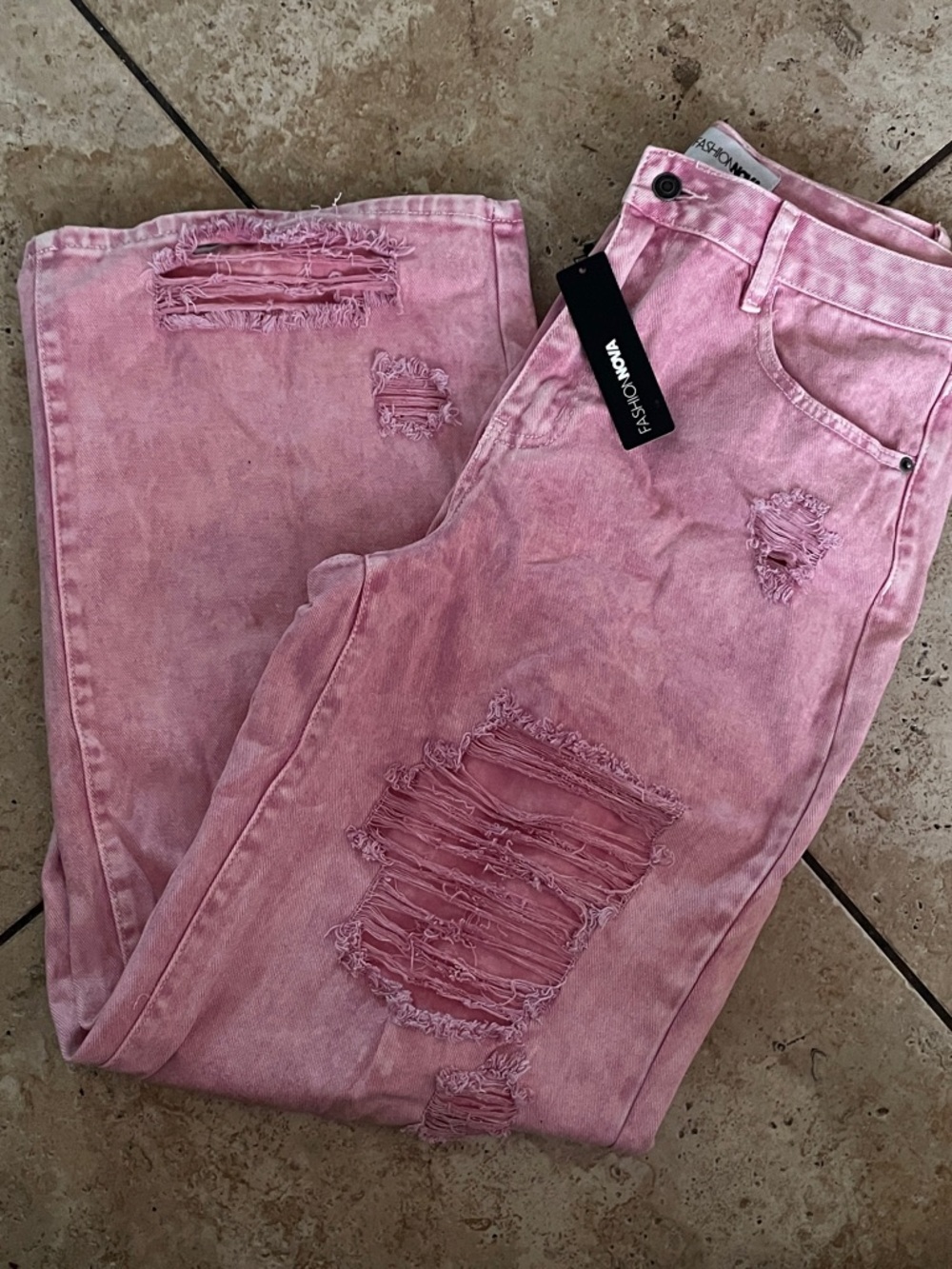 Fashion Nova Pink Distressed Jeans